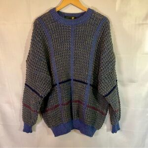 Vintage Country Knitwear Ireland Wool Fisherman Sweater Grey Blue XL